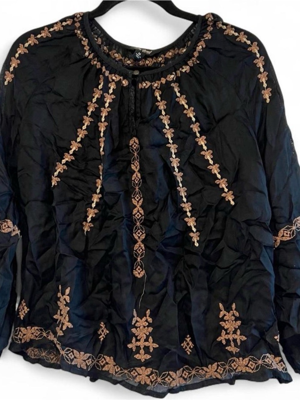Lucky Brand Embroidered Peasant Blouse Size M